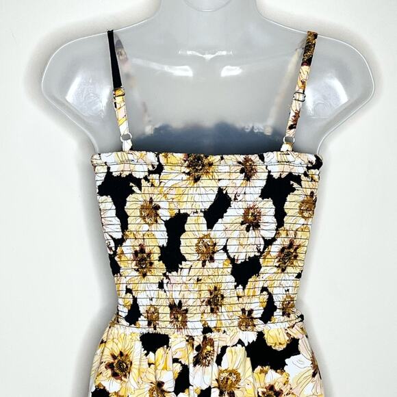 MAURICES smocked black/yellow floral boho jumpsuit size xs - Picture 5 of 7